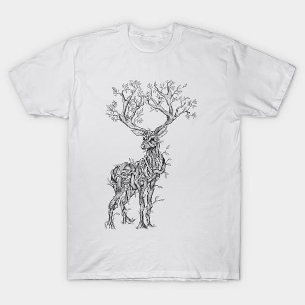 Vine Branch Stag (Sketch) T-Shirt by Mainahste